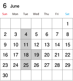 6月の定休日のお知らせ